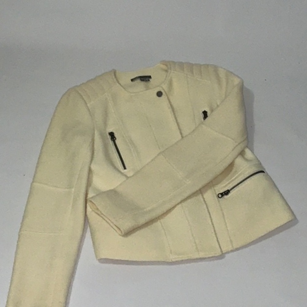Vince, Cream Wool Moto Jacket, Size 4 - Picture 5 of 14